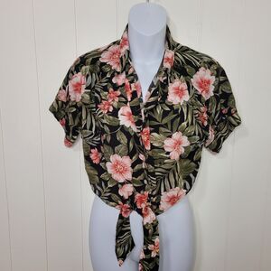 American Eagle Floral Short Sleeve Tie Front Boho Crop Top Size XS